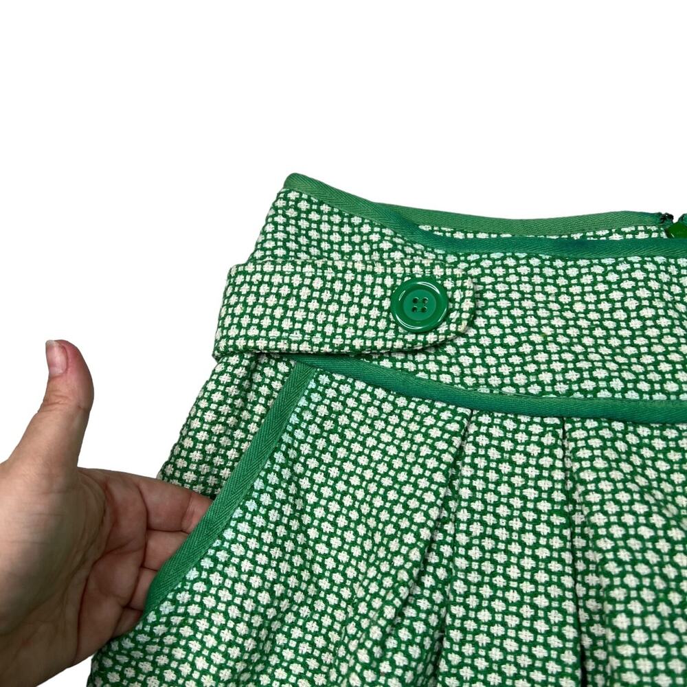 Tullette Retro Geometric Print Lined Pleat Front Mini Skirt Green Size Small - Picture 3 of 7